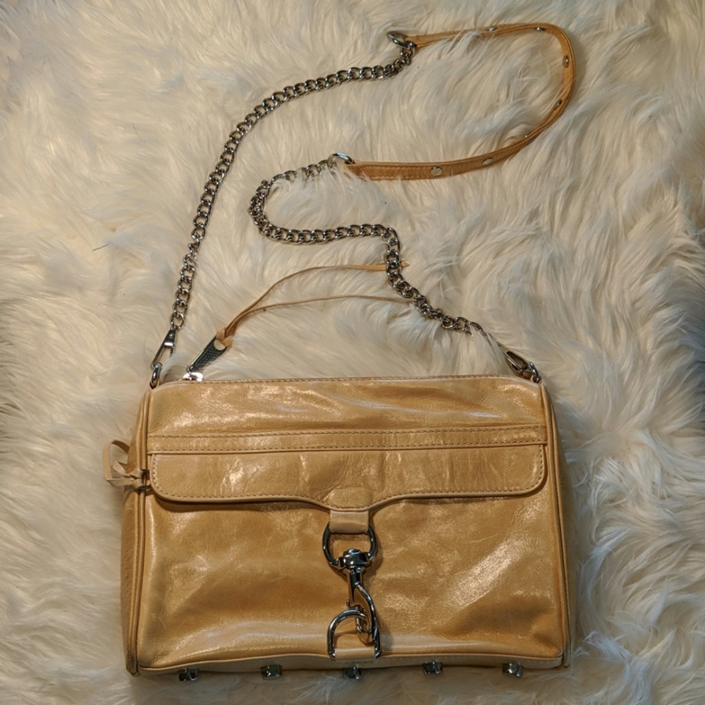 Rebecca Minkoff Metallic Beige/Tan Leather Crossbody with Silver Hardware